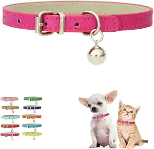 Cat Kitten Bell Collar, XS Dog Collar Girl Hot Pink Puppy Collar with Bell