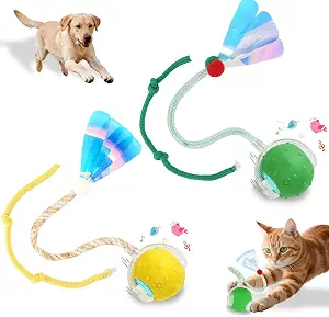 Interactive Cat Toys Smart Ball for Cats & Dogs! Now with 2 Rapid Tails. Features: 360?Auto-Rolling, Motion Activation& Bird Sounds. Perfect for Indoor Pet Exercise & Fun. (Yellow?Green)
