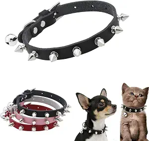 Spiked Dog Collar, Spiky Studded Stud Rivet Leather Mushroom Puppy Cat Collars with Bells for XS XSmall Pet Kitten Kitty Animal Yorkie Chihuahua,Black S