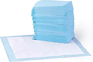 Basics Leak-Proof Dog and Puppy Potty Training Pee Pads with Quick-Dry 5-Layer Super Absorbent Surface for Dog Training, Floor Protection, Regular Size 22x22", Blue & White, 50 Count