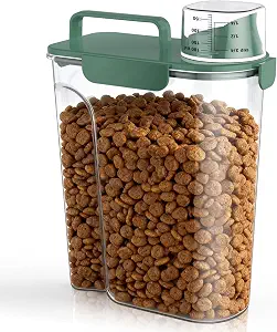 Uppetly Dog Cat Food Storage Container, 5-7Lbs Pet Food Containers, Airtight Cat Food Container with Portable Handle & Measuring Cup, Small Animal Dry Food Dispenser for Dogs, Cats and Birds Green