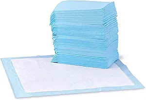 Basics Leak-Proof Dog and Puppy Potty Training Pee Pads with Quick-Dry 5-Layer Super Absorbent Design, Regular Size 22 x 22 inch, Blue & White, 100 Count