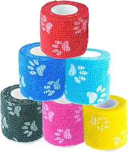 MEDUWEDU Pet Bandage 6 Rolls, Adhesive Bandage, Self Adhesive Bandage, First Aid Adhesive Gauze, for Horses, Dogs,Cats, Birds, Animals (Paw Prints, 2 Inch (Pack of 6))