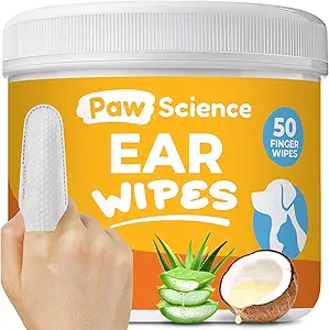 Paw Science Dog & Cat Ear Cleaner Wipes ? Pet Finger Wipes for Cats & Dogs ? Cleaning, Soothing, & Deodorizing Itchy Ears ? Ear Relief Solution Wash