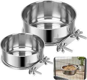Pet Cage Bowls, 2 Pack Stainless Steel Pet Hanging Bowl, Bird Food Water Bowl for Cage, Crate Dog Bowl, Parrot Feeding Cups for Chinchilla Finches Puppy Cat Rabbit Guinea Pig