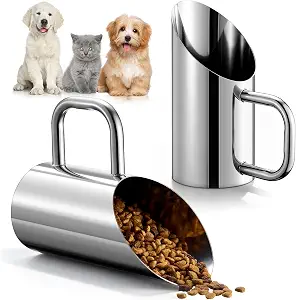 Zonon 2 Pieces 1.5/12 oz Cup Dog Food Stainless Steel Scoop, Durable Metal Dog & Cat Food Cup with Ergonomic No-slip Grip, Easy-clean, Rust-resistant Convenient for Bucket Pet Animal Feeds (Novel)