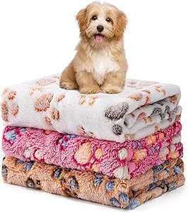 1 Pack 3 Blankets Fluffy Premium Fleece Soft Pet Blanket Flannel Throw for Cat Dog Puppy (Small 23x16'', Paw-White/Pink/Brown)