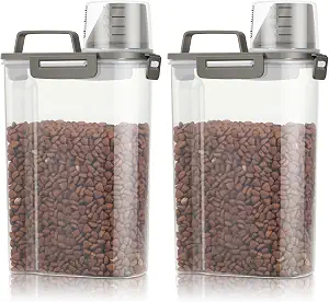 TBMax Small Dog Cat Food Storage Containers 2 Pack, Travel-Friendly Pet Food Container with Spout & Measuring Cup, Kid-Friendly Pet Feeding Dispenser, Portable Dog Treat Bird Seed Container -Grey