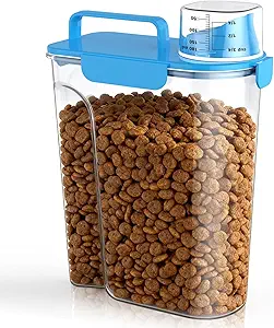 Uppetly Dog Cat Food Storage Container, 5-7Lbs Pet Food Containers, Airtight Cat Food Container with Portable Handle & Measuring Cup, Small Animal Dry Food Dispenser for Dogs, Cats and Birds