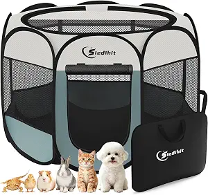 Siedihit Dog Cat Playpen, Puppy Pet Playpen Indoor for Small Dog Crate Tent Cage Outdoor, Portable Pop Up Dogs Enclosure Kennel with Carrying Case for Dogs/Cats/Rabbits(Grey, Small