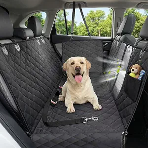 Dog Car Seat Cover, 600D Heavy Dute Car Seat Cover for Dogs Pets, 100% Waterproof Anti-Scratch Nonslip Dog Hammock for Cars, Seat Covers Protector with SeatBelt for Sedan SUV Truck Standard Black