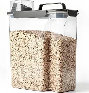 Komzon Rice Storage Containers, 20 LB Rice dispenser with Pouring Spout Large Bin for Flour, Pasta, Grain and Baking, Pet Dog Cat Bird Food Container Grey