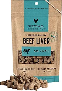 Vital Essentials Freeze Dried Dog Treats, Beef Liver, 2.1 oz Bag