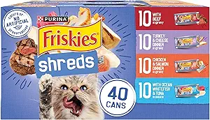 Purina Friskies Wet Cat Food Variety Pack, Shreds, 40 Pack 5.5 oz Cans